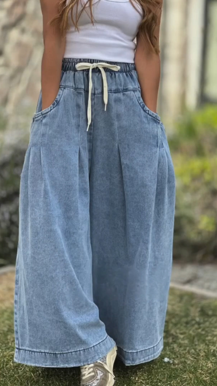 Ladies Drawstring Casual Loose Jeans