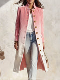 Elegant Gradient Print Stand Collar Single-breasted Mid-length Velvet Coat