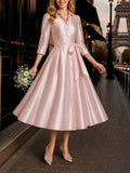 Vintage Bow Belt Shirt Collar Maxi Dress