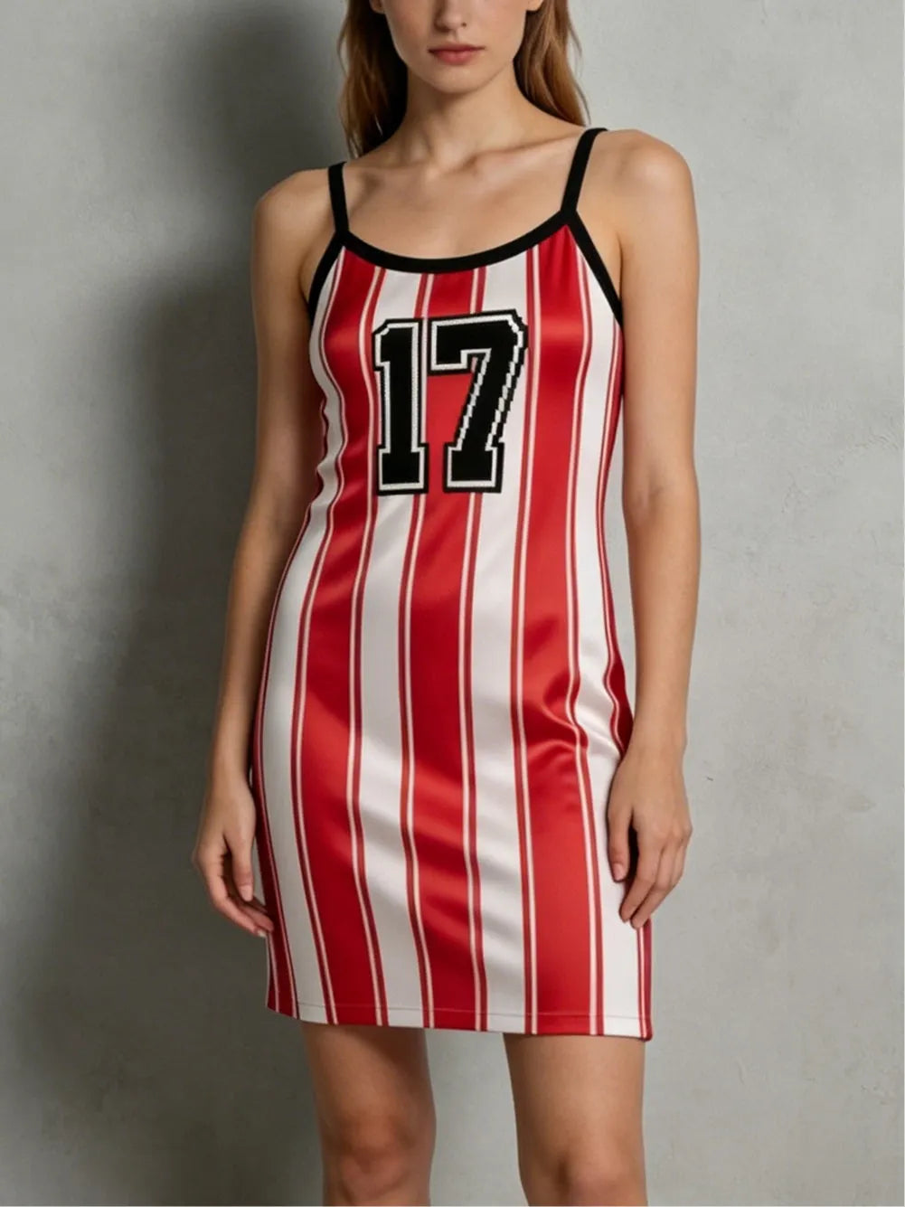 Striped and numbered jersey-style camisole mini dress