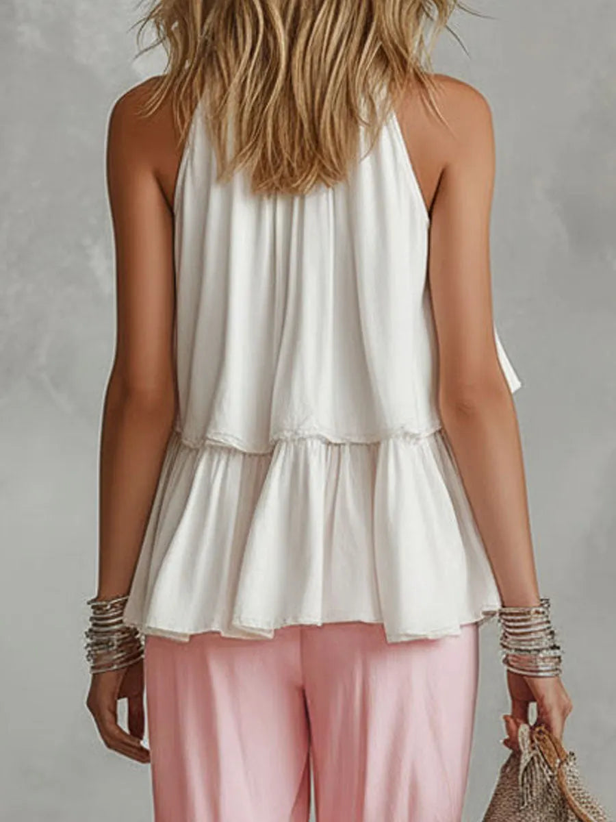 High-necked Sleeveless Cotton Blend Top