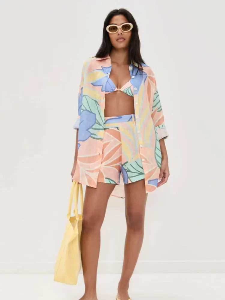Playa Boyfriend Tropical Leaf Printed Short Set
