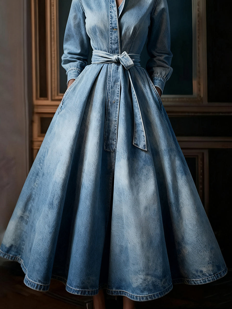 Chic Maxi Dress in denim, Designer Aesthetic