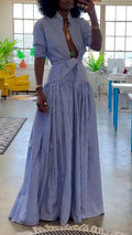 Women's Stand Collar Striped Fishtail Dress