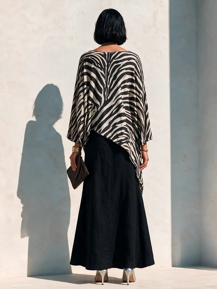 Women's Zebra-Print Asymmetric Hem Top & Cotton-Blend Skirt Set MDZ3135H8ZRK