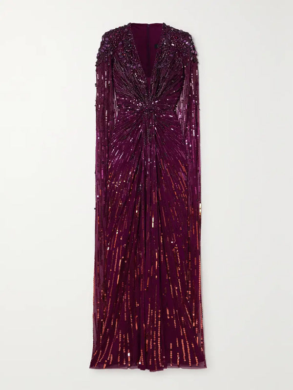 V-Neck Sequin Solid Color Maxi Dress