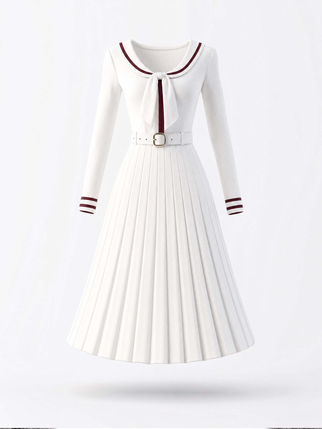 Classic Vintage Pleated Midi Dress With Belt