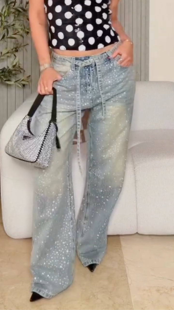 Women's Rhinestone Washed Casual Jeans
