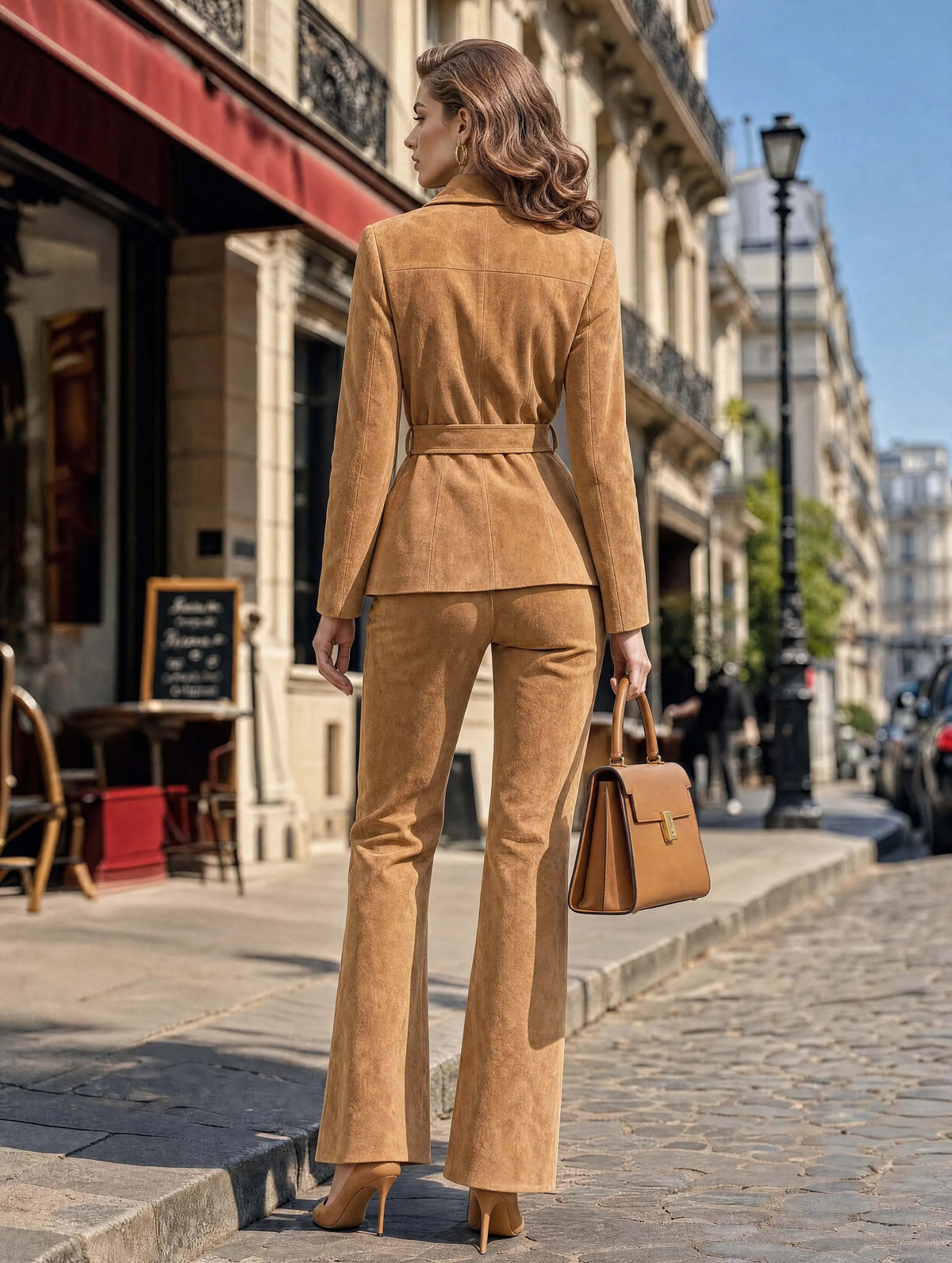 Vintage Belted Suede‑Look Pocket Jacket