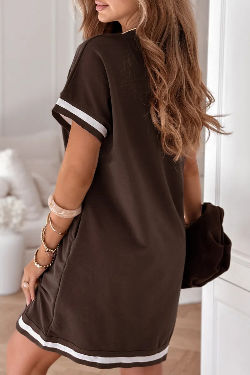 Ladies' Round Neck Patchwork Striped Casual Loose Dress