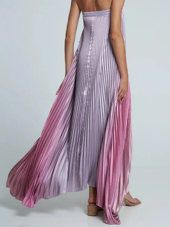 Gradient Strapless Pleated Sleeveless Dress