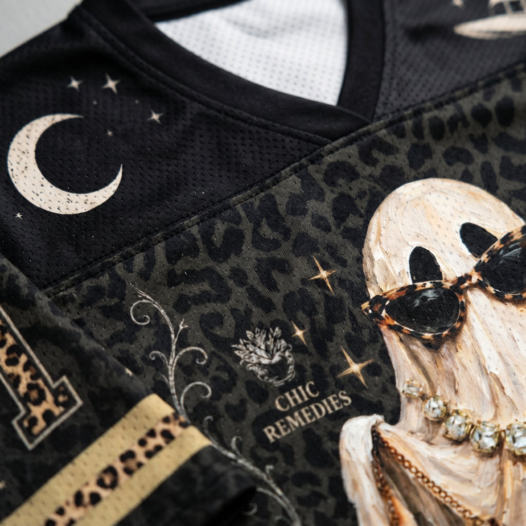 Chaotic Club Preppy Ghost Black Leopard Halloween Mesh Jersey