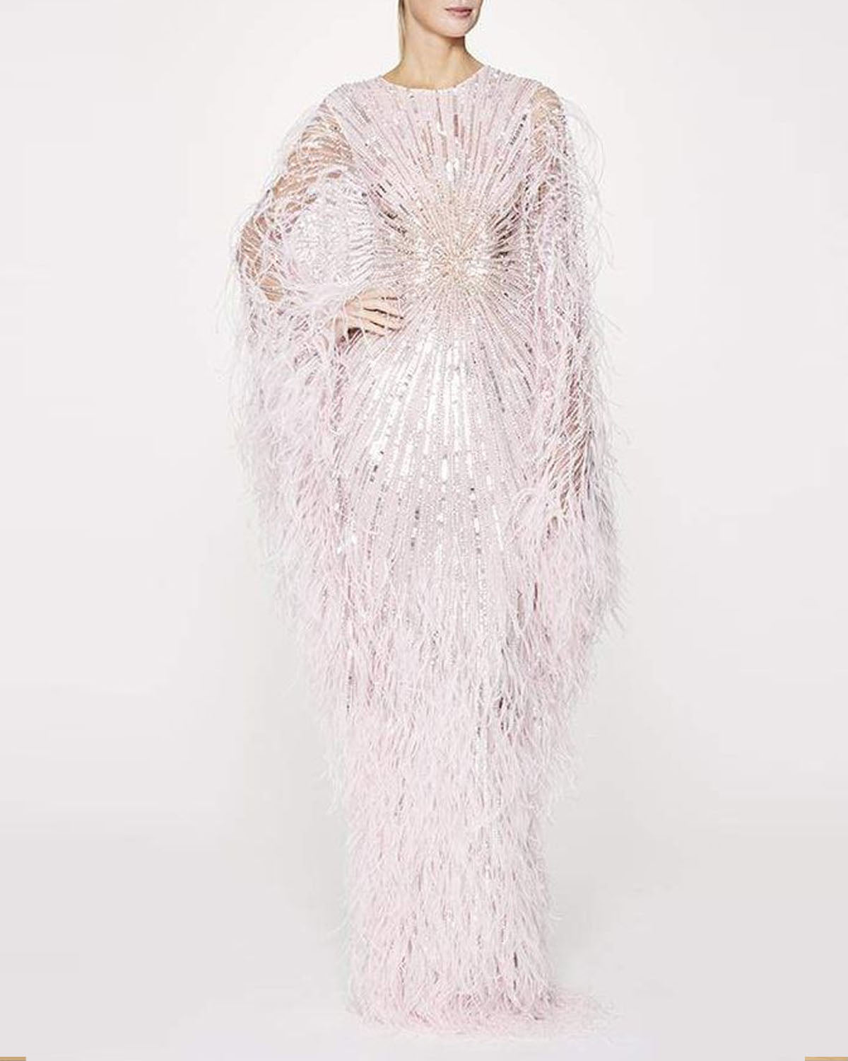 Elegant V-Neck Feather Embroidery Gown