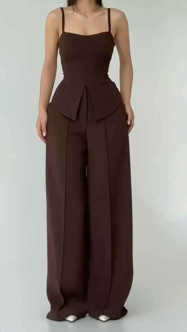 Taupe Cropped Blazer Two‐Piece Pants Set