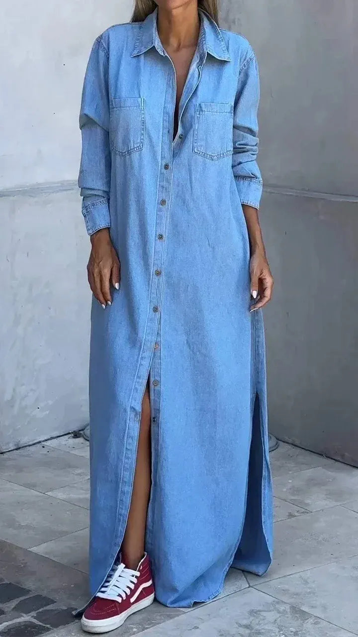 Ladies' Lapel Buckle Split Casual and Relaxed Dress