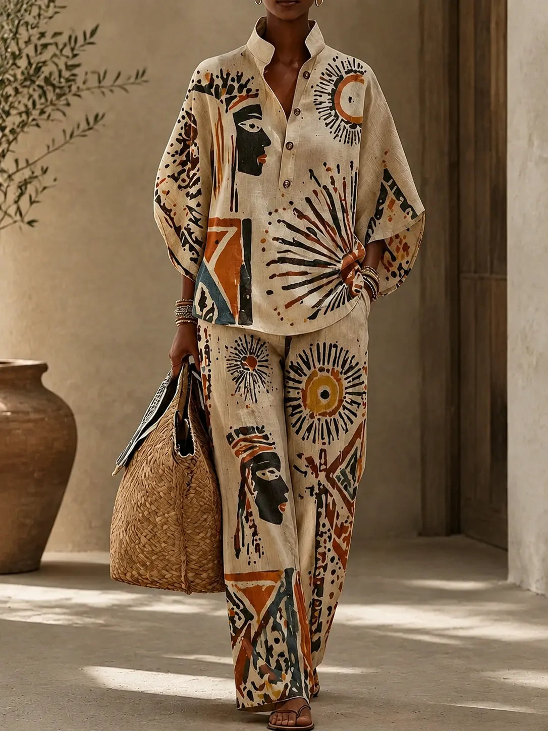 Women’s Tribal Art Pattern Creative Print Two-Piece Set