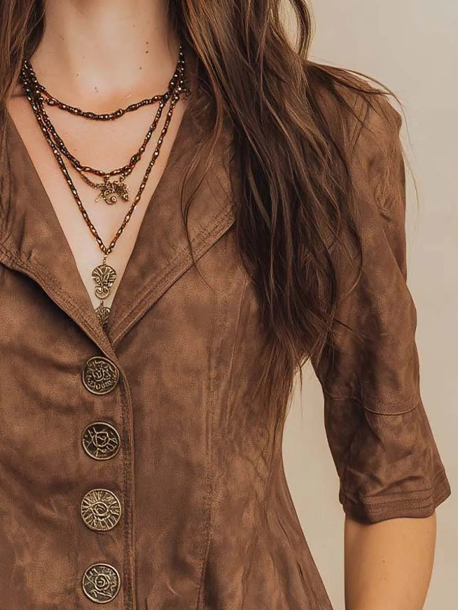 Chestnut Micro-suede Vintage Button Shirt