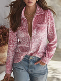 Resort-style Collared Long-sleeved Leopard Print Velvet Jacket