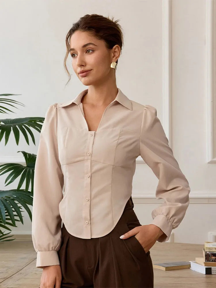 Tailored V-Neck Office Blouse