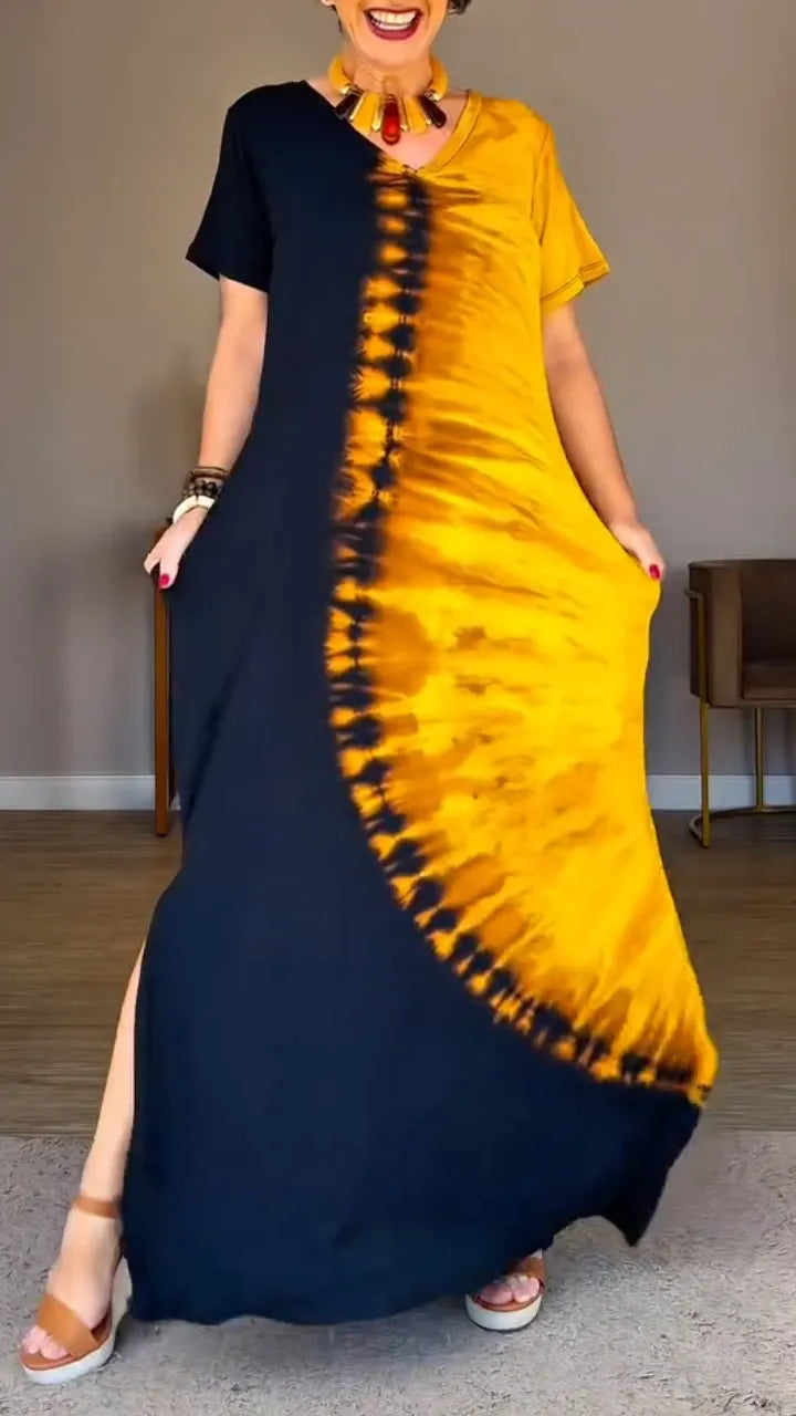 Tie‐Dye V‐Neck Maxi Dress