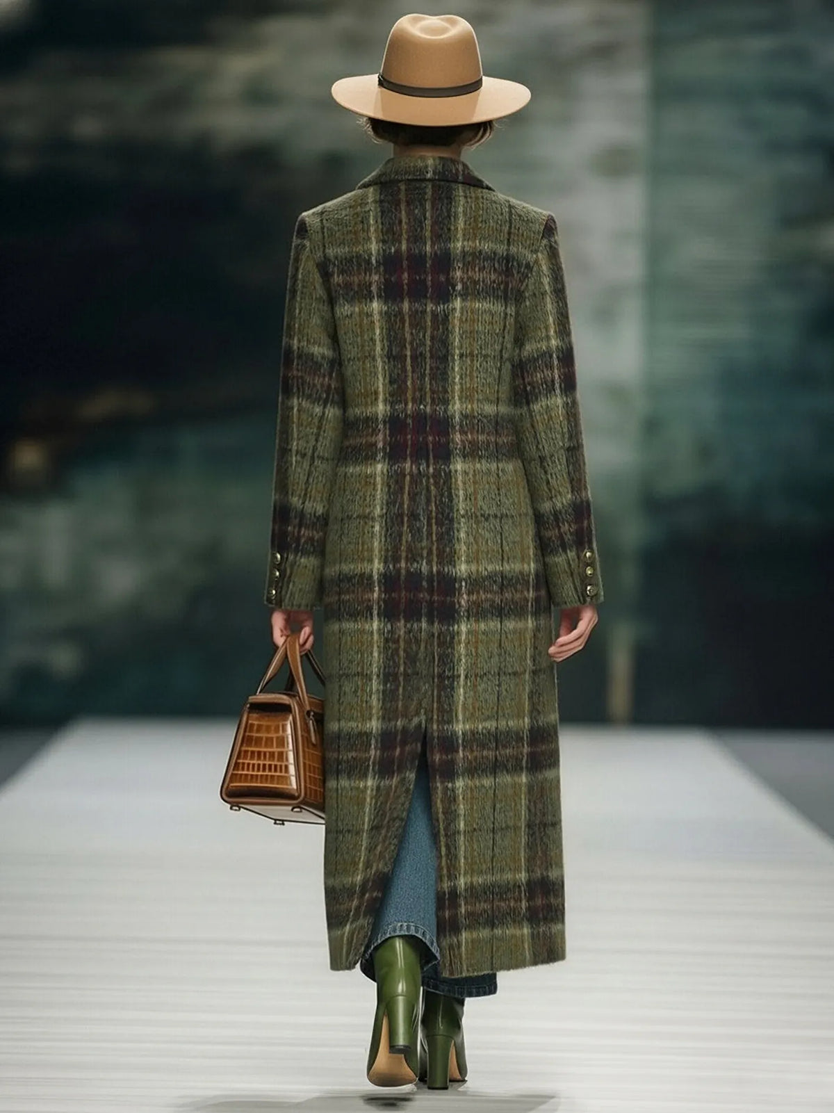 Retro Plaid Long Tweed Coat