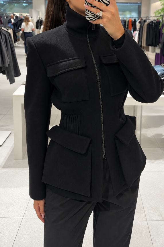 black-double-breasted-blazer-coat-structured-wool-peplum-jacket