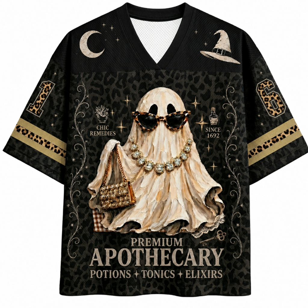 Chaotic Club Preppy Ghost Black Leopard Halloween Mesh Jersey