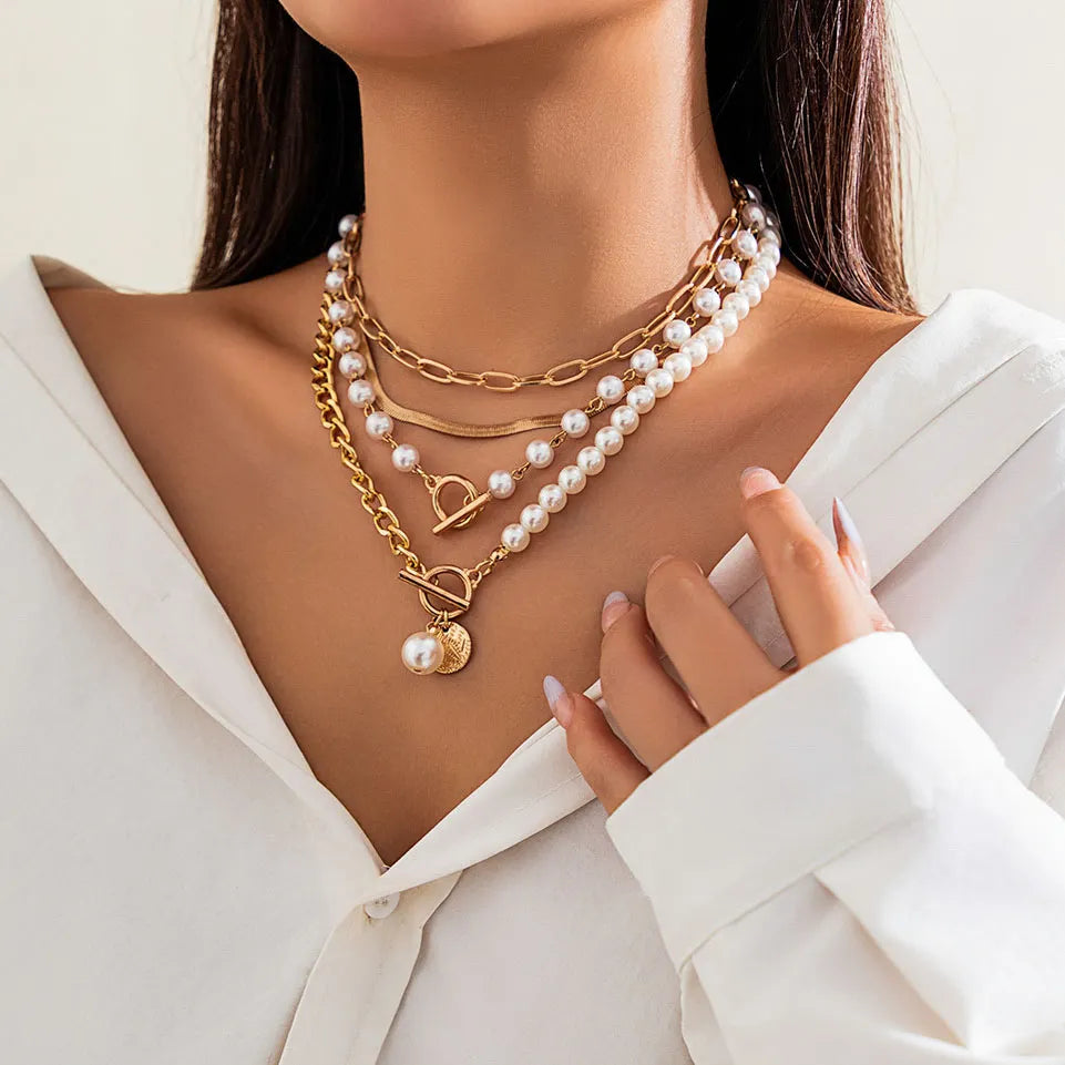 Women's Vintage Chic Metal Beaded Layered Necklace