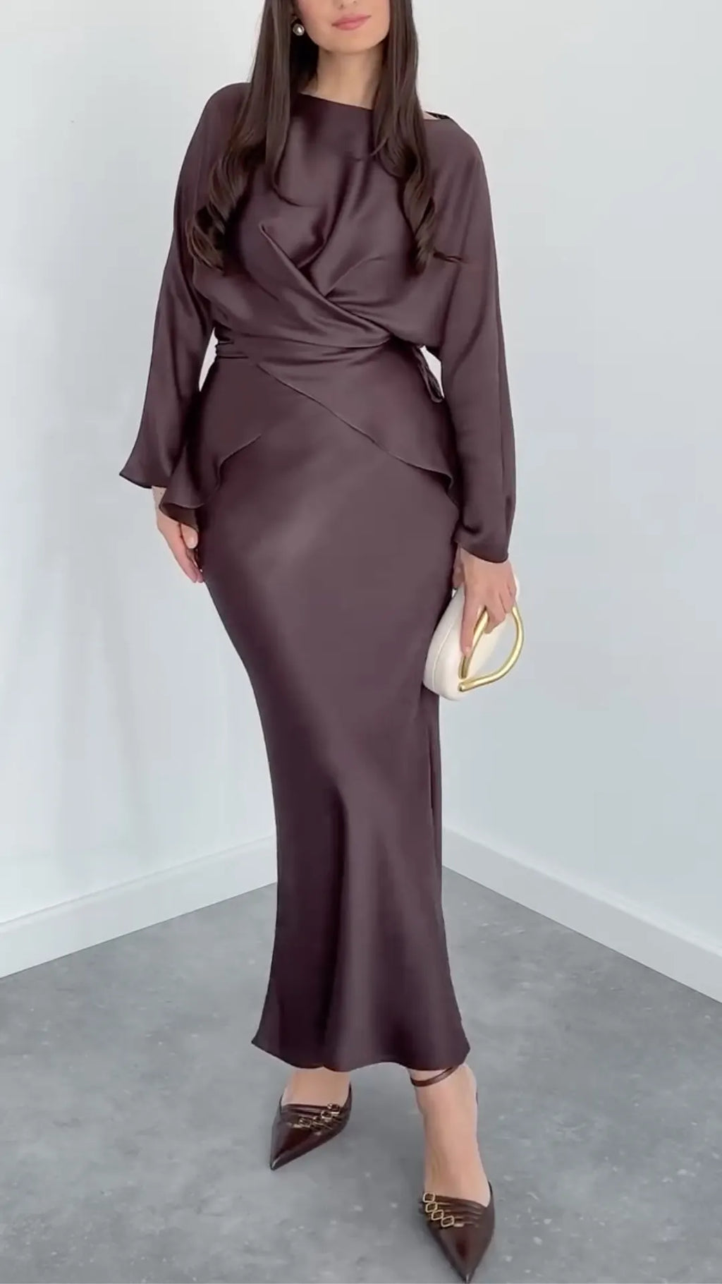 Draped Satin Top And Mermaid Skirt Two‐Piece Set