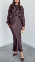 Draped Satin Top And Mermaid Skirt Two‐Piece Set