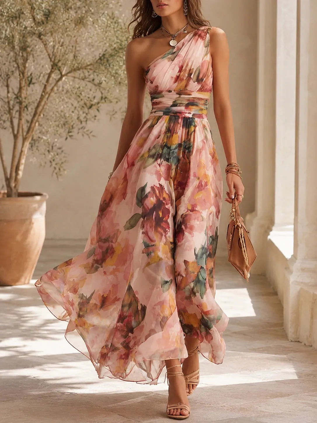 Retro Midi Dress in chiffon, Unbeatable Price