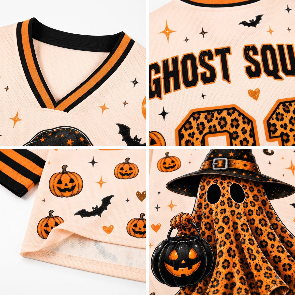 Chaotic Club Spooky Leopard Ghost Black Pumpkin Bucket Mesh Jersey