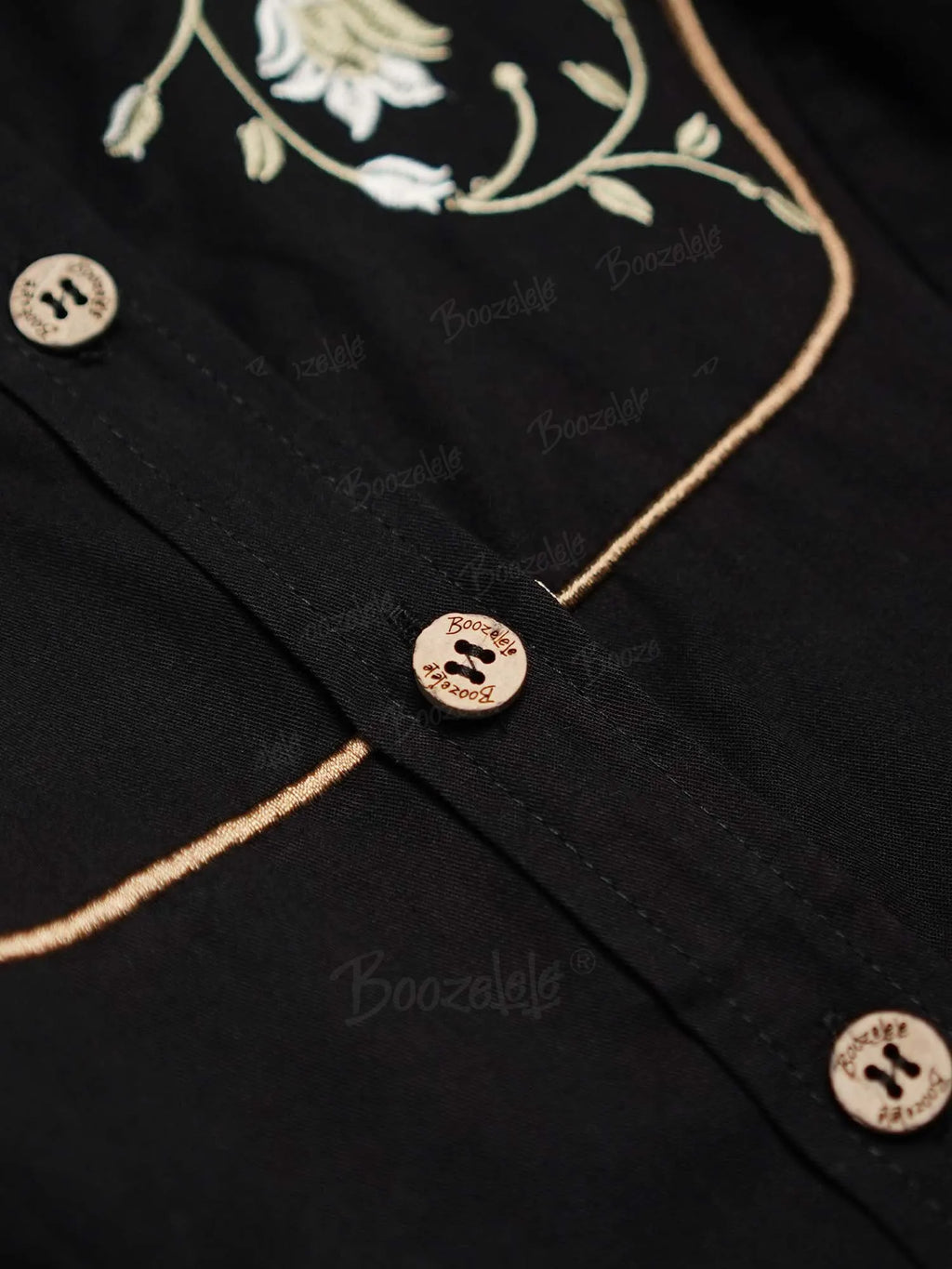 [Embroidery]Skeleton Crow Head And Flower - 100% Cotton Double Pocket Dress
