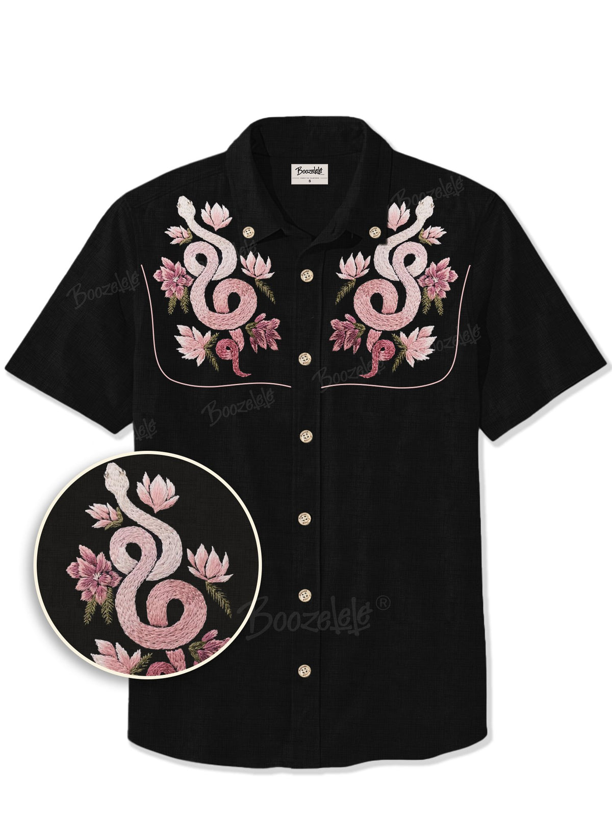 [Embroidery]Flower And Snake - 100% Cotton Shirt