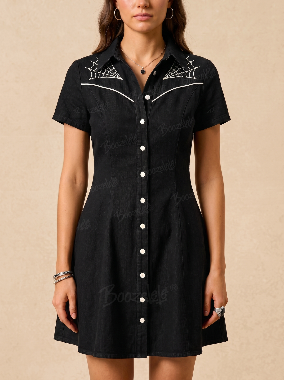 [Embroidery]Spider Web - 100% Cotton Dress