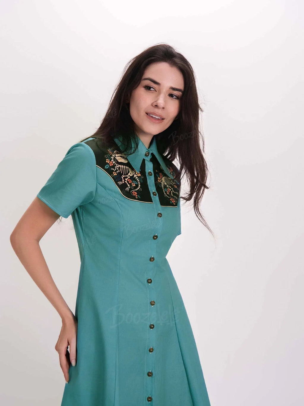 Flowers And Dinosaur Skeleton - 100% Cotton Dress