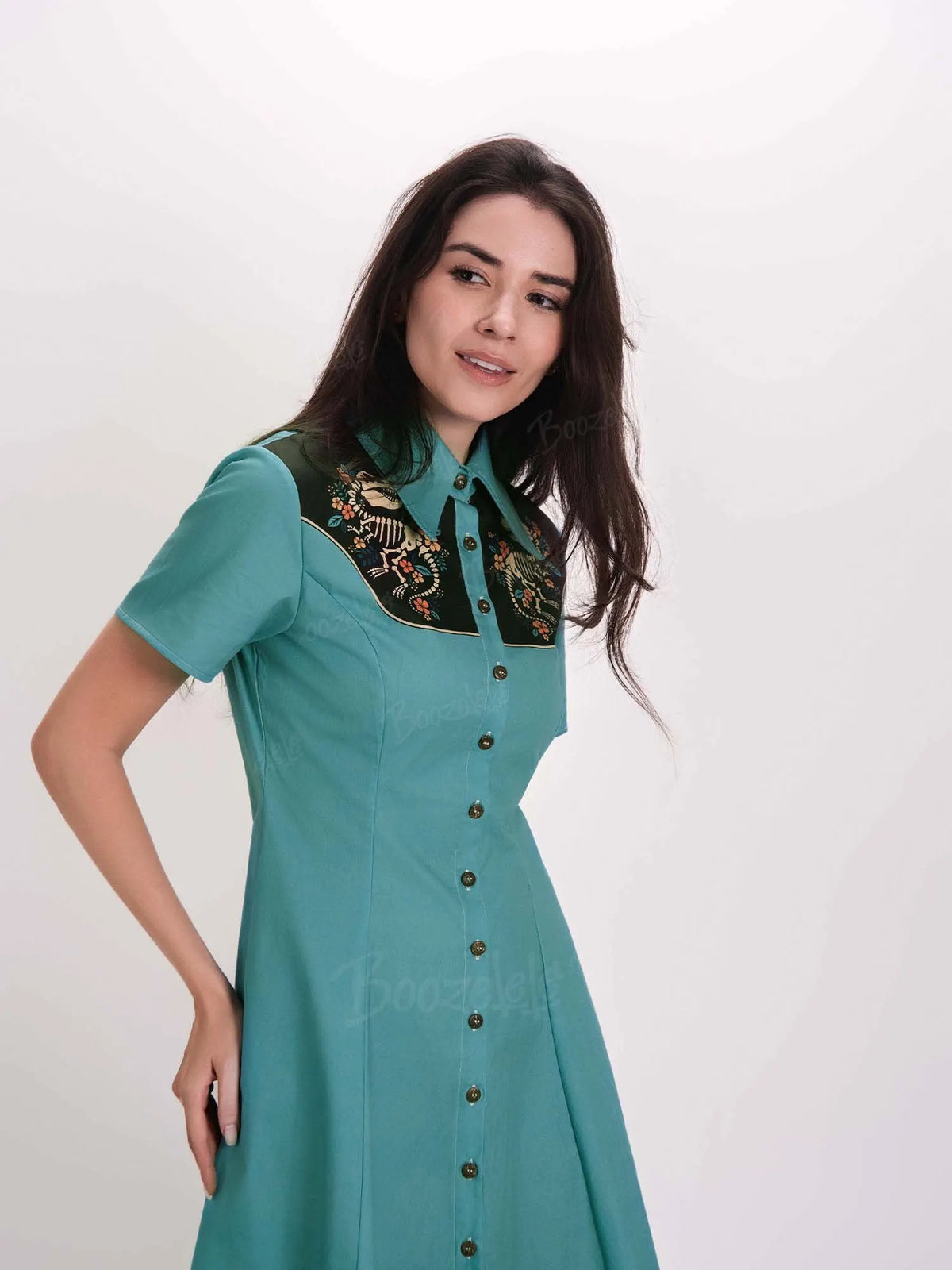 Flowers And Dinosaur Skeleton - 100% Cotton Dress