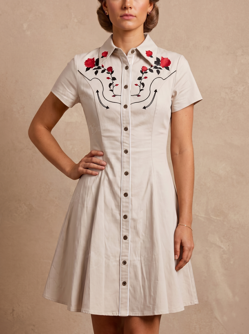 [Embroidery]Rose - 100% Cotton Dress