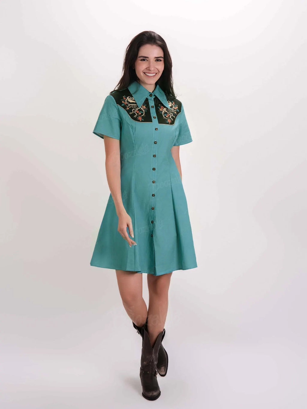 Flowers And Dinosaur Skeleton - 100% Cotton Dress