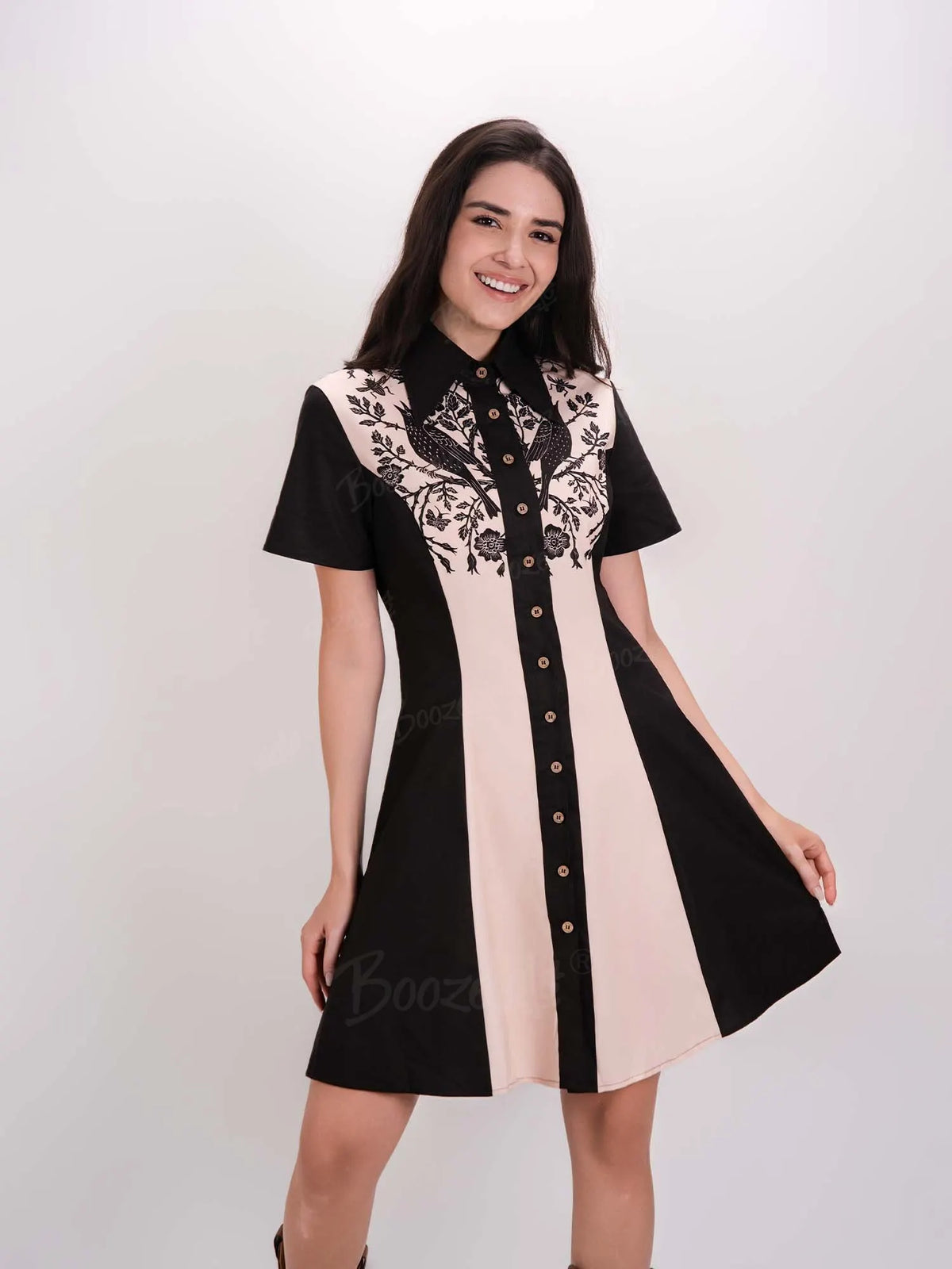 Crow And Flowers - 100% Cotton Dress