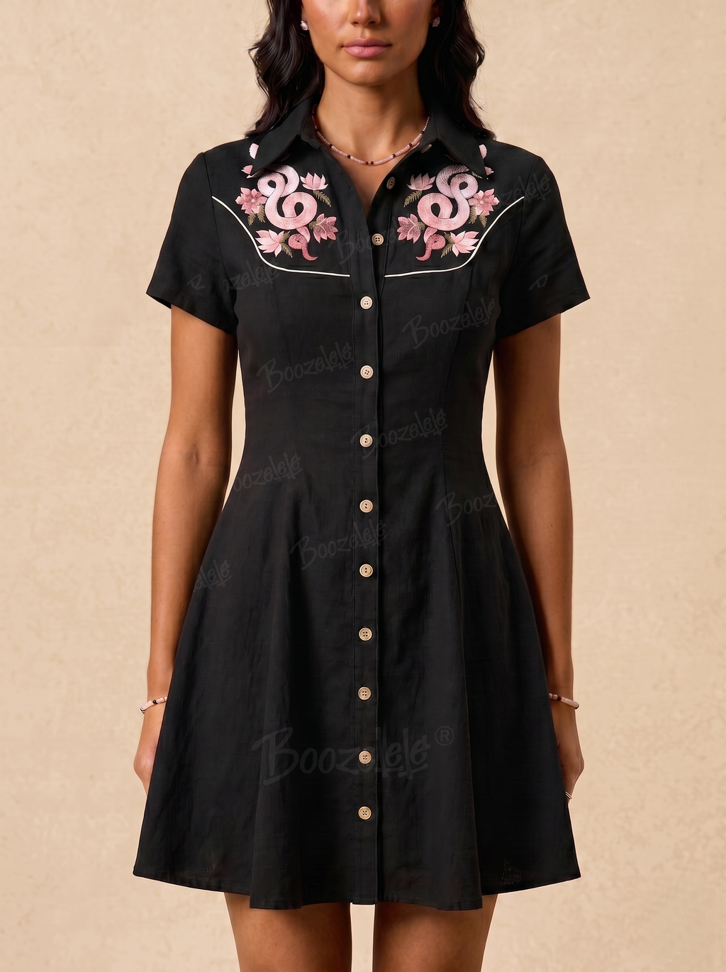 [Embroidery]Flower And Snake - 100% Cotton Dress