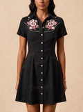 [Embroidery]Flower And Snake - 100% Cotton Dress