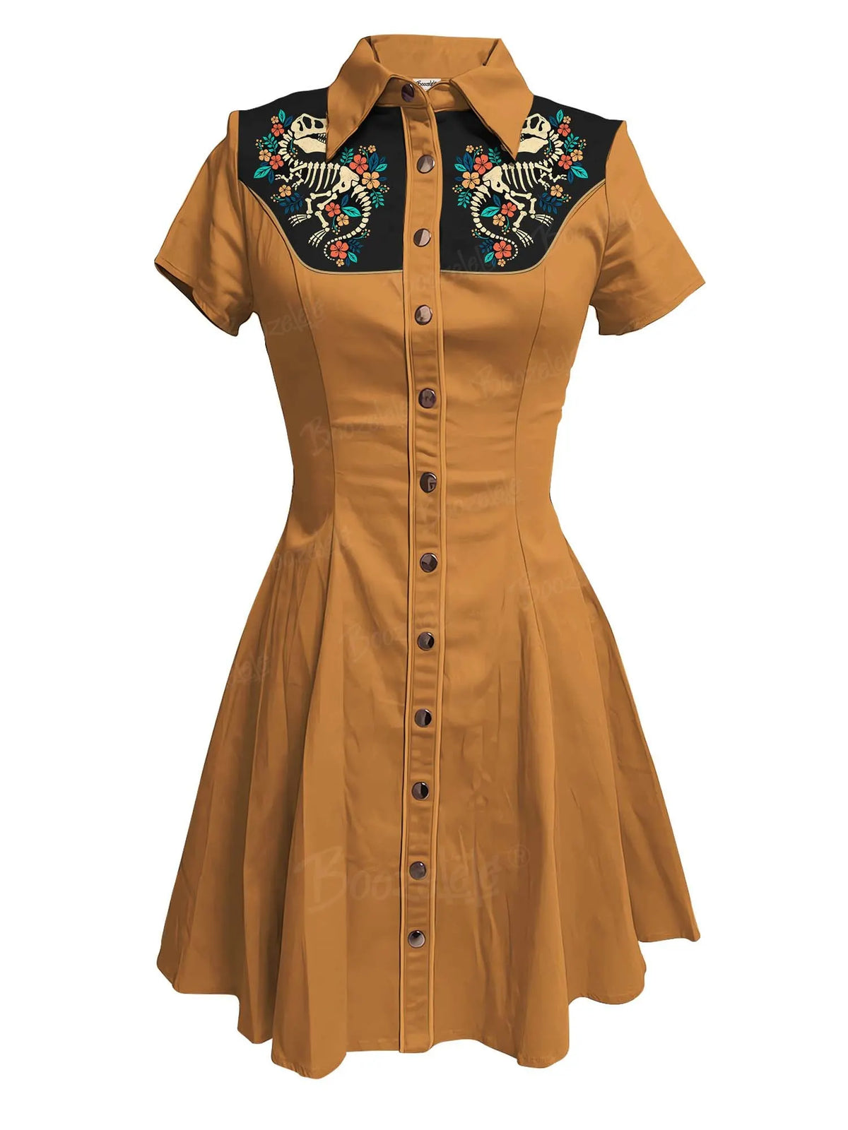 Flowers And Dinosaur Skeleton - 100% Cotton Dress