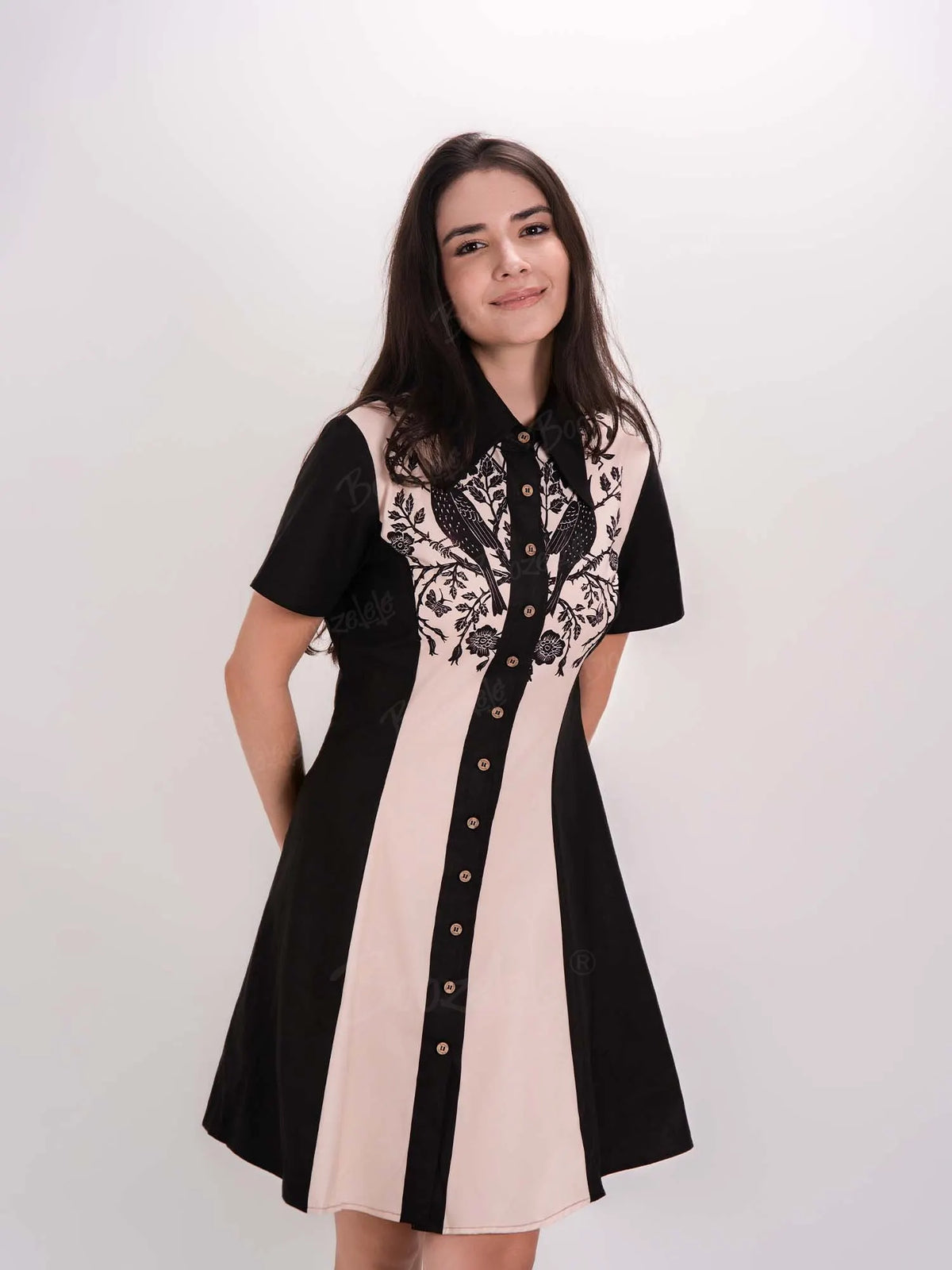 Crow And Flowers - 100% Cotton Dress