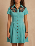 Flowers And Dinosaur Skeleton - 100% Cotton Dress
