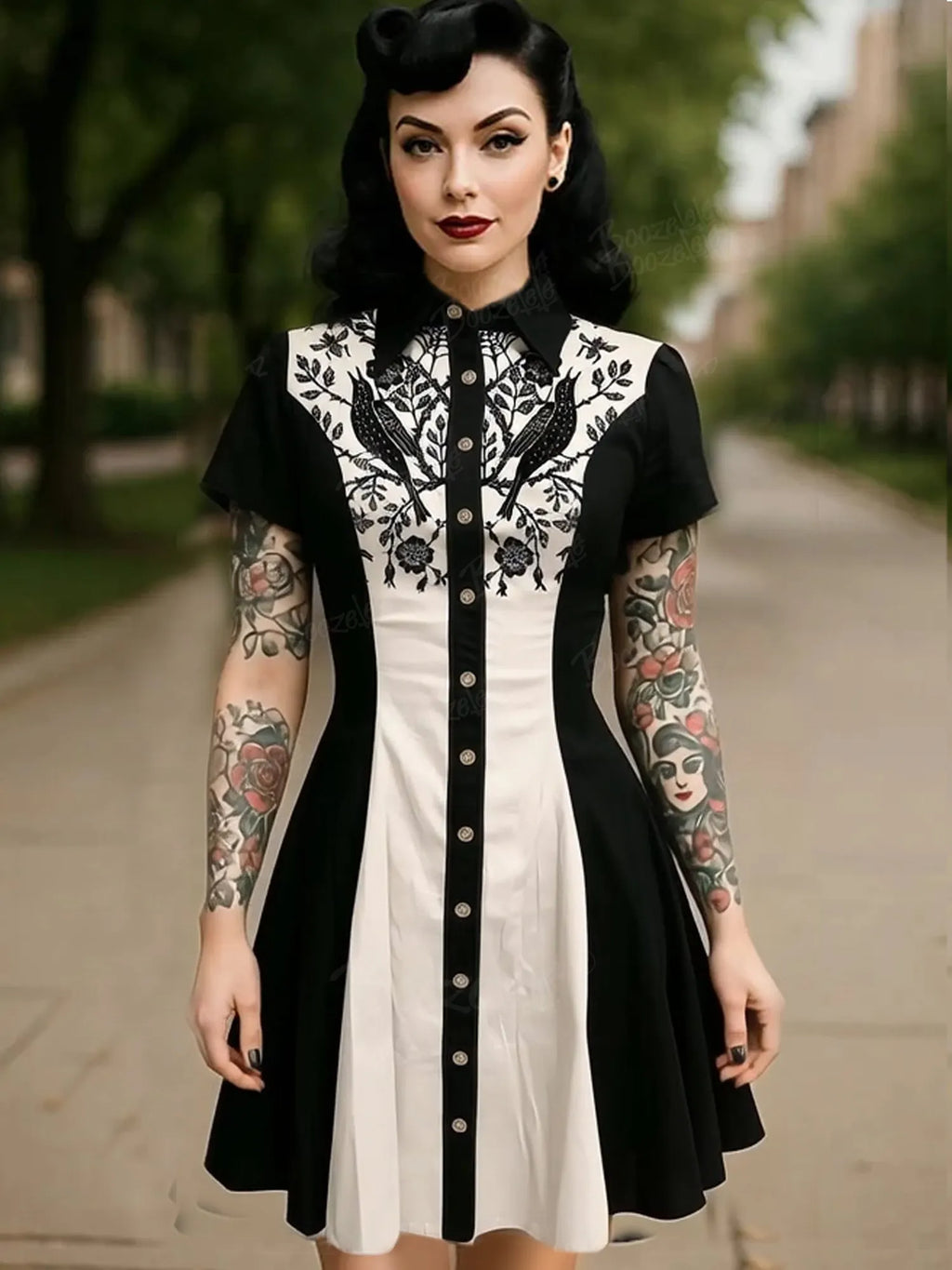 Crow And Flowers - 100% Cotton Dress