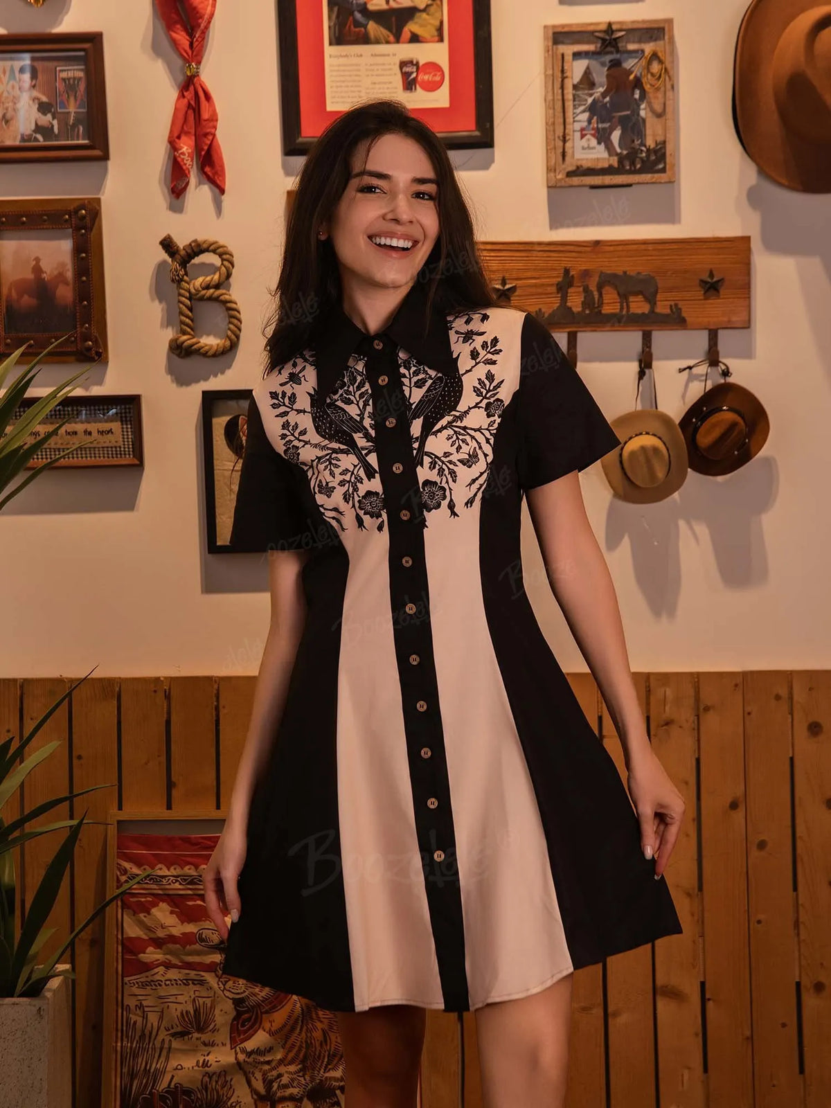 Crow And Flowers - 100% Cotton Dress