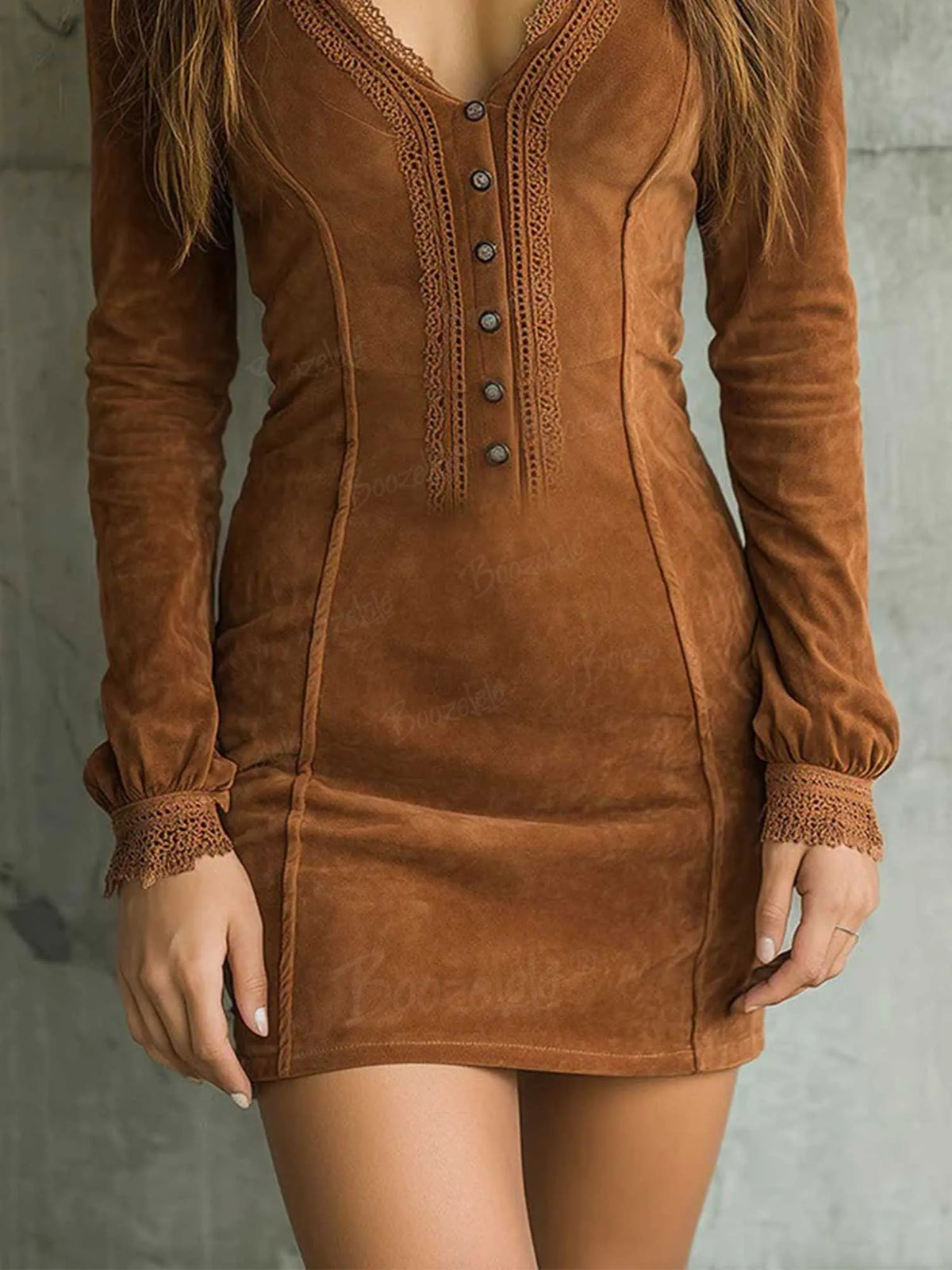 Vintage Rust Red Square Neck Embroidered Button-Front Mini Dress