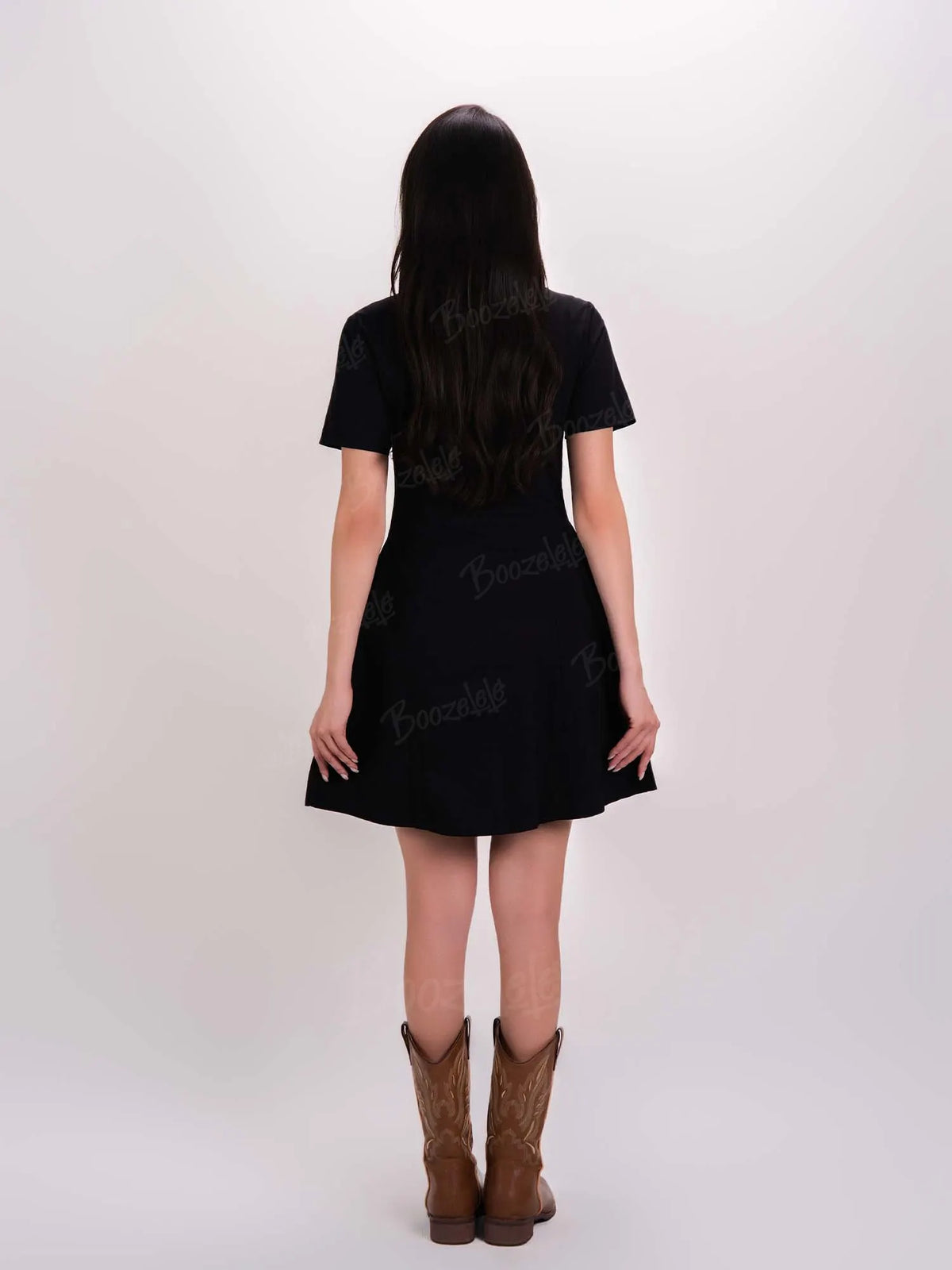 [Embroidery]Skeleton Crow Head And Flower - 100% Cotton Double Pocket Dress