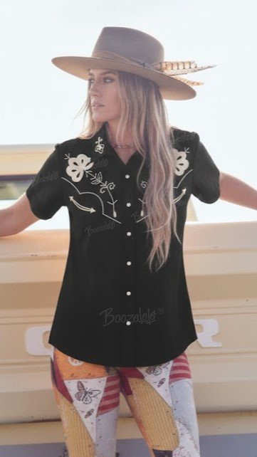 [Embroidery]Men'S KEN Same Style Beach West Cowboy Printed 100% Cotton Shirt